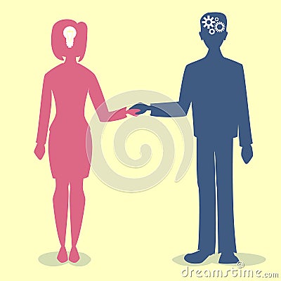 Man and woman holding hands , the idea and making mechanism to Stock Photo