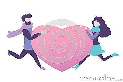 Man and Woman Holds Heart Vector Illustration