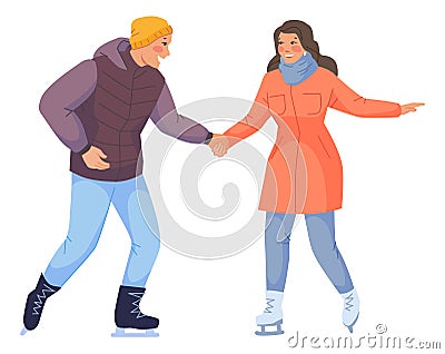 Man and woman ice skating. Winter romantic activity Vector Illustration