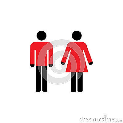 Man, Woman icon, toilet sign, restroom sign. Black, red on white background. Flat design. Vector illustration. Vector Illustration