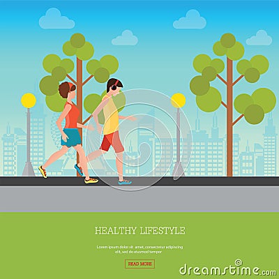 Man and Woman Jogging Together. Vector Illustration