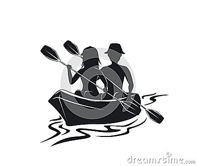 Man and woman kayaking front view Vector Illustration