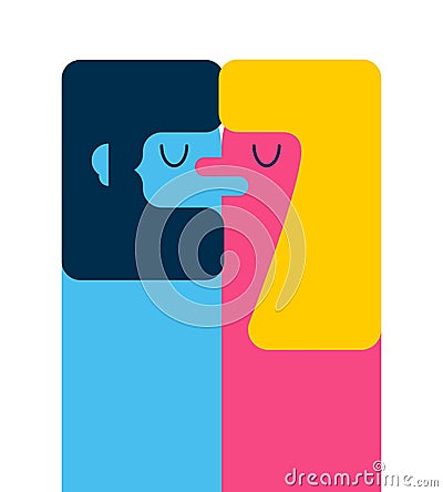 Man and woman kiss. Love abstraction. Two figures of embrace. Pl Vector Illustration