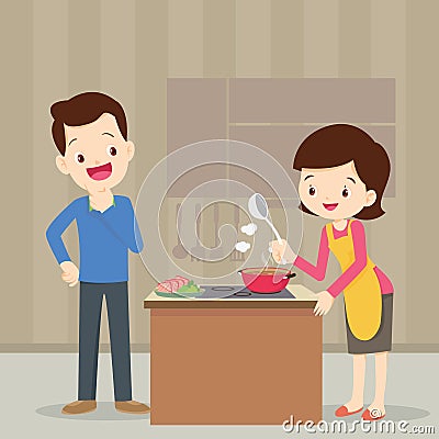 Man and woman in the kitchen Vector Illustration