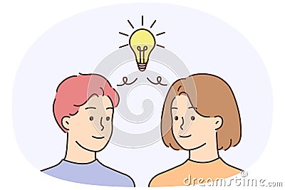 Man and woman with lightbulb generate idea Vector Illustration