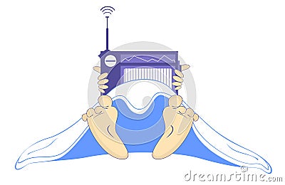 Hands with a radio, blanket and naked feet illustration Vector Illustration
