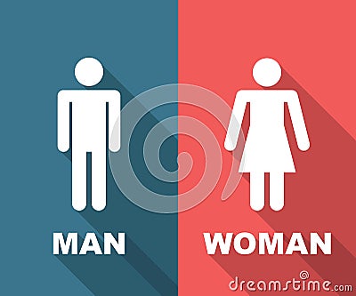 Man and woman long shadow flat Vector Illustration