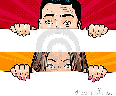 Man and woman looking. Retro comic pop art vector illustration Vector Illustration