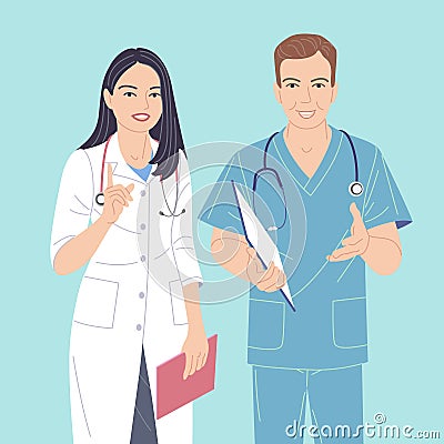 Man and Woman Medical Workers Characters Vector Illustration