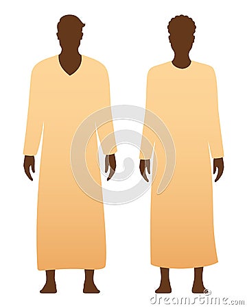 Man and woman in a muslim Thawb dresses isolated on white background. Dishdahsa vector illustration. Vector Illustration