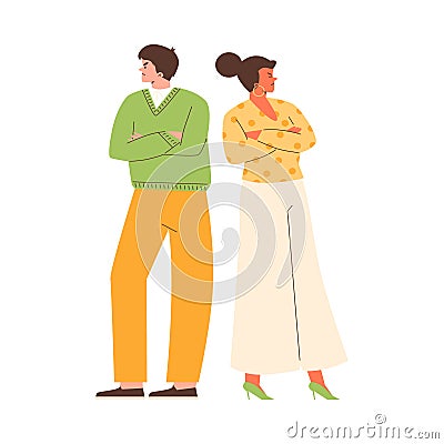 Man and woman offended and quarreled flat cartoon vector illustration isolated. Vector Illustration