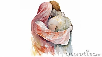 A man and a woman passionately embracing each other, watercolor, isolated on white, Generative AI Stock Photo