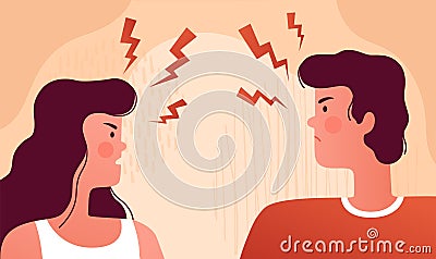 Man and woman quarrel and swear at each other. The psychological concept of family quarrel, conflict and Vector Illustration