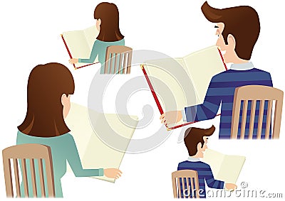 Man and woman reading Vector Illustration