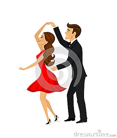 Man and woman, romantic couple dancing isolated Cartoon Illustration