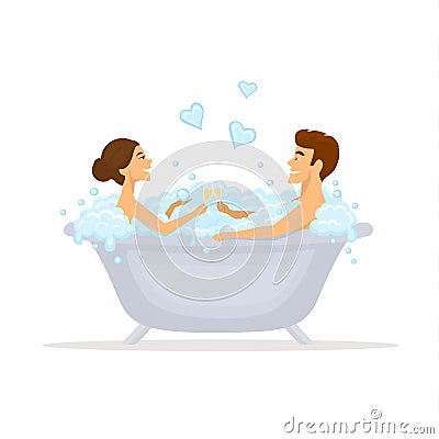 Man and woman, romantic couple in love in a bathtub Vector Illustration