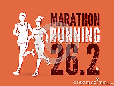 Man and woman running together, marathon runner Vector Illustration