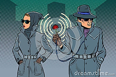 Man and woman secret agents, spies Vector Illustration