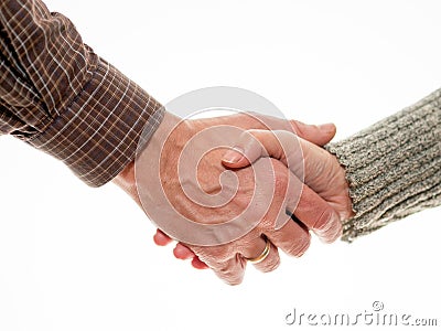 Man and woman shake hands Stock Photo