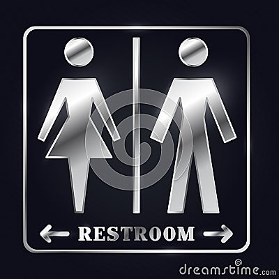 Silver Man and Woman Silhouette Restroom Sign Vector Illustration