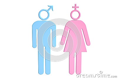 Man and woman silhouette with gender symbols, 3D rendering Stock Photo