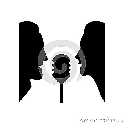 A man and a woman sing a song into a microphone. Vector illustration. Vector Illustration