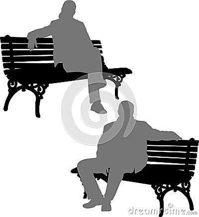 Man and woman sitting on the park bench Vector Illustration