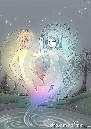 Man and Woman Soul Two Become One Illustration Theme Cartoon Illustration