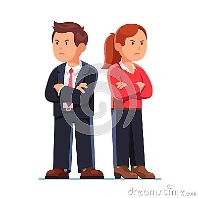 Man and woman standing back to back after argument Vector Illustration