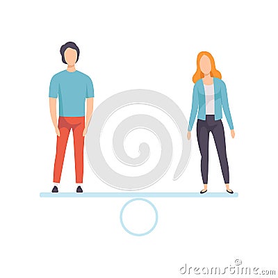 Man and Woman Standing on Scales, Equal Rights of People, Gender Equality in Society Vector Illustration Vector Illustration