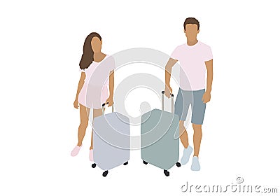 Man and woman with suitcases. Vector flat illustration. Vector Illustration