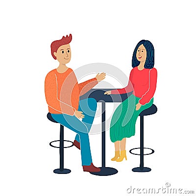 Man and woman talking in cafe Stock Photo