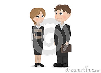 Man and woman talking Vector. Businessman, teacher or manager professions Vector. cartoon characters Stock Photo