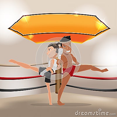 Man Woman Thai Boxing Stage Vector Vector Illustration