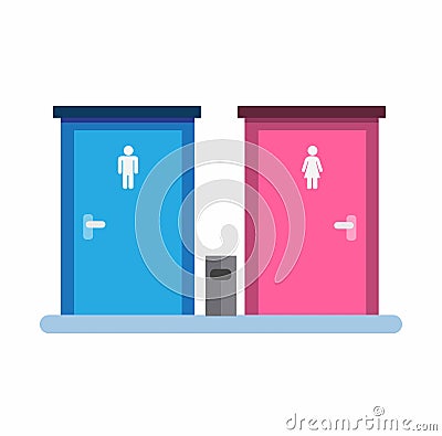 Man and woman toilet door sign, icon, male and female gender symbol in public bathroom flat illustration vector Vector Illustration