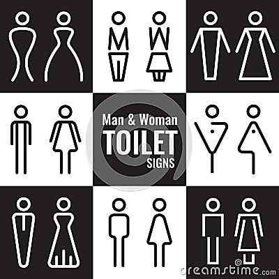 Man and Woman Toilet line sign vector set design Vector Illustration