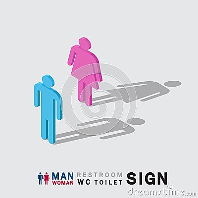 Man and woman toilet wc restroom sign isometric Vector Illustration