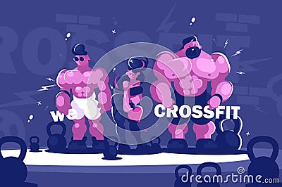 Man and woman training cross fits Vector Illustration