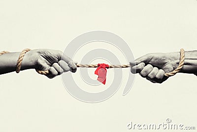 A man and a woman are tug of war. Stock Photo
