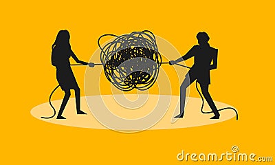Man and woman unravel tangle Vector Illustration