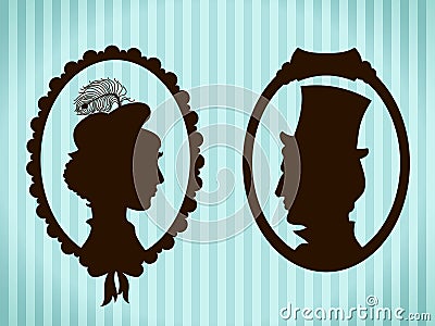 Man and woman vintage silhouettes Stock Photo