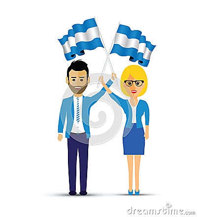 Man and woman waving Argentina flags Vector Illustration