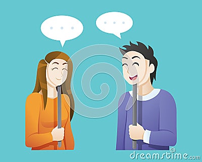 Man and woman wearing happy masks Vector Illustration