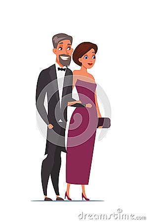 Man and woman wearing luxury outfits characters Vector Illustration