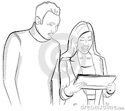 Man and woman working afro American team members Vector storyboards Stock Photo