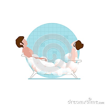 Man and women bath together in bathtub - vector Vector Illustration