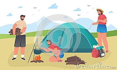 Man and women camping Vector Illustration