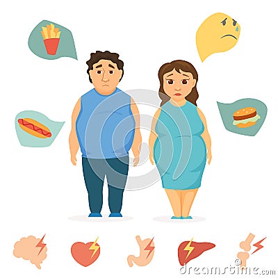 Man and women obesity Vector Illustration