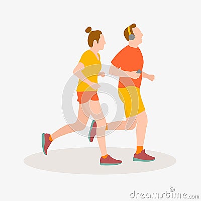 Man and women running jogging workout losing weight sport flat people illustration Vector Illustration