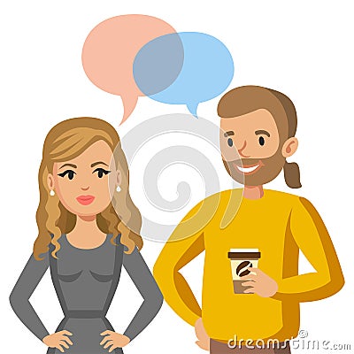 Man and women talking. Talk of couple or colleagues. Vector Vector Illustration